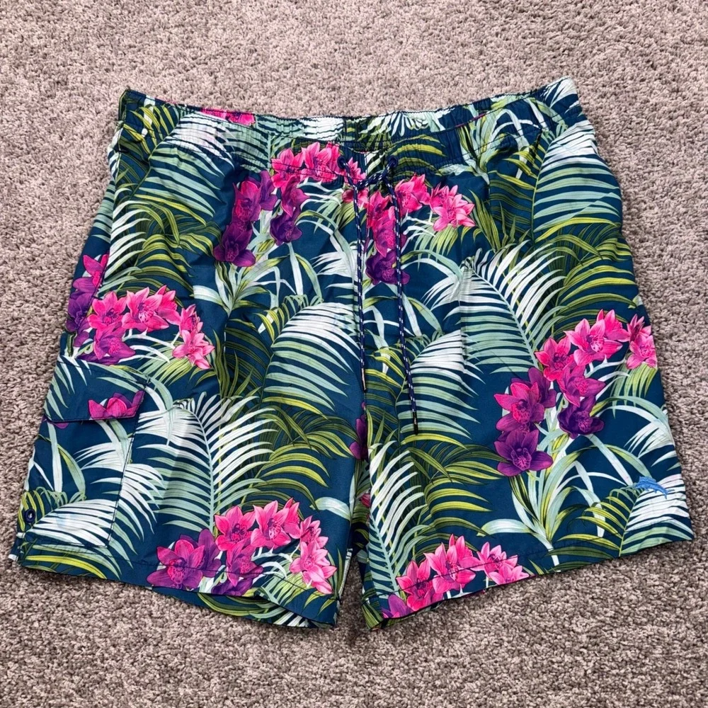 Tommy Bahama Relax Swim Trunks Mens Tropical Orchid Teal Pink XXL NEW